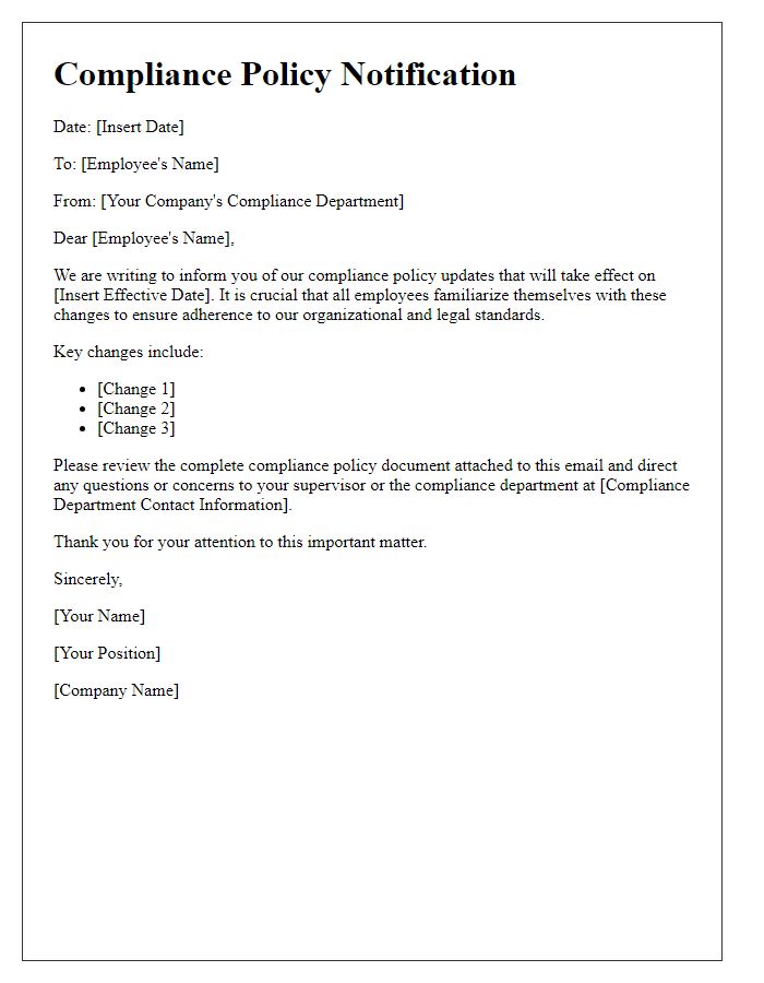 Letter template of compliance policy notification