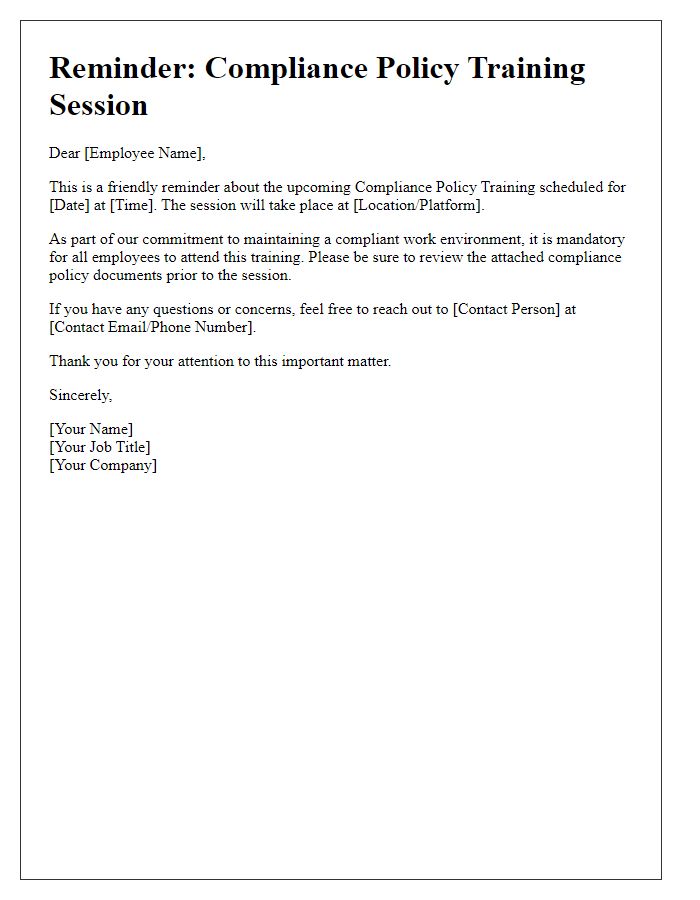 Letter template of compliance policy training reminder