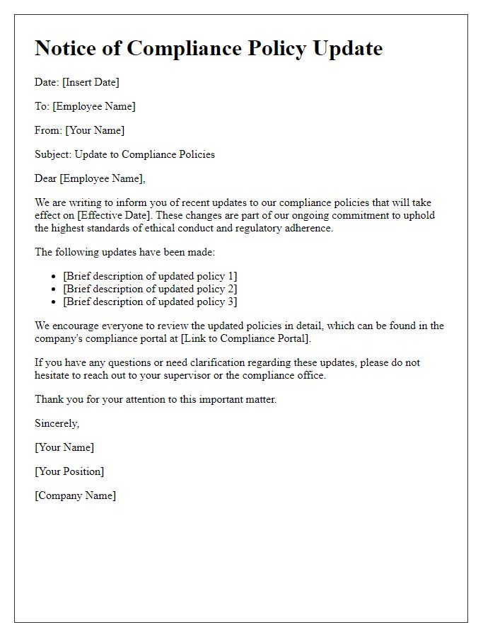 Letter template of compliance policy update