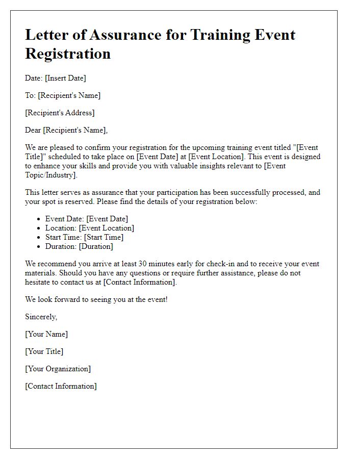 Letter template of assurance for training event registration