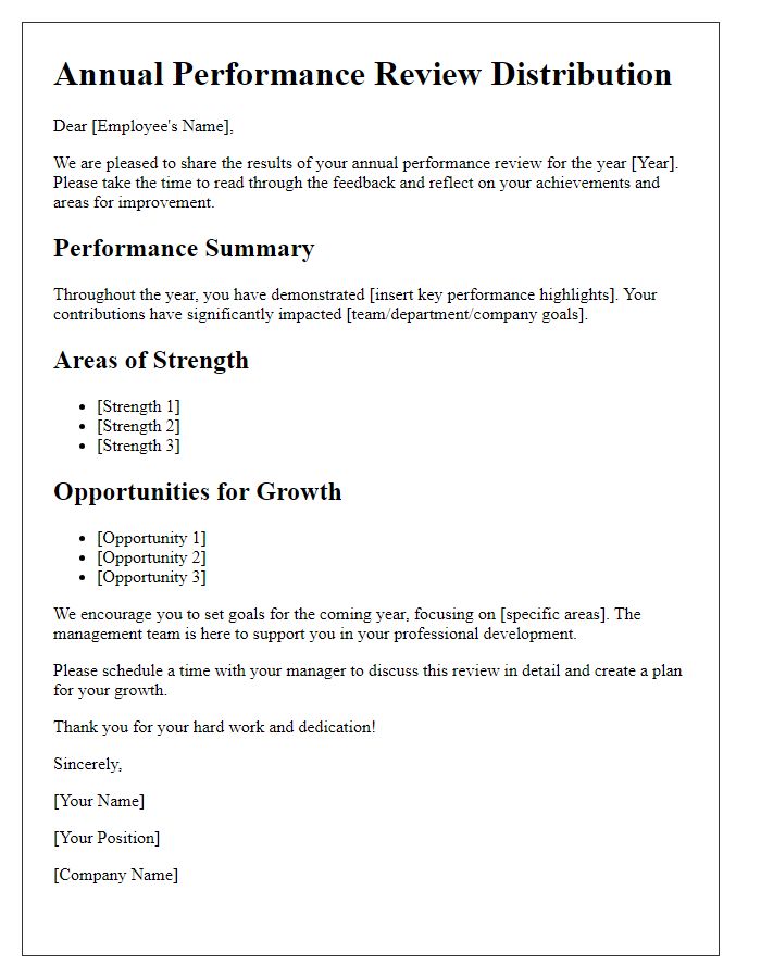 Letter template of annual performance review distribution