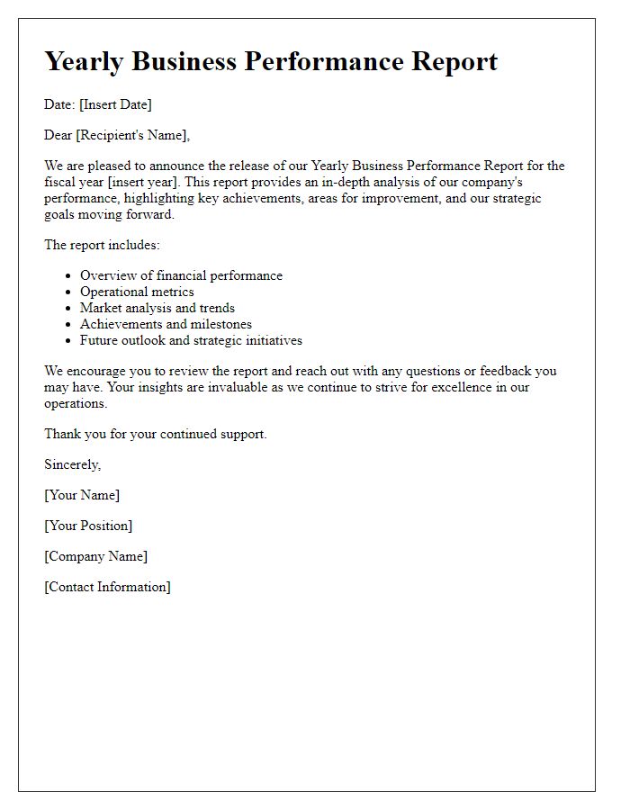 Letter template of yearly business performance report release