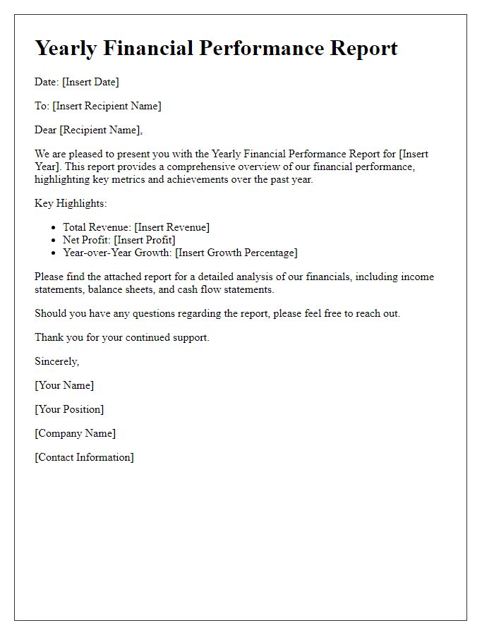 Letter template of yearly financial performance report distribution