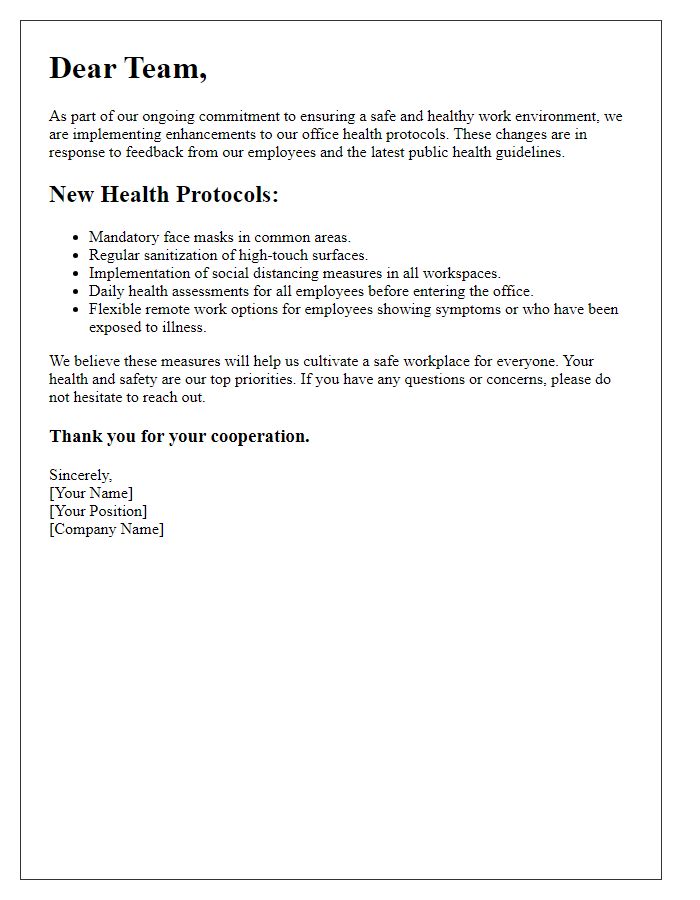 Letter template of enhancements to office health protocols