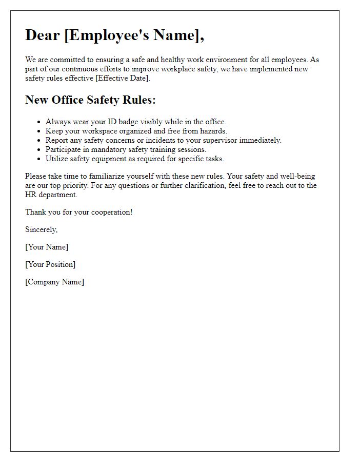 Letter template of newly implemented office safety rules