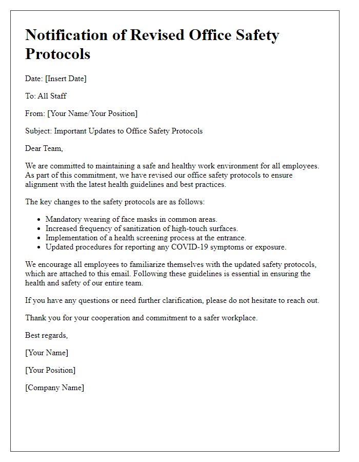 Letter template of office safety protocol revision notification