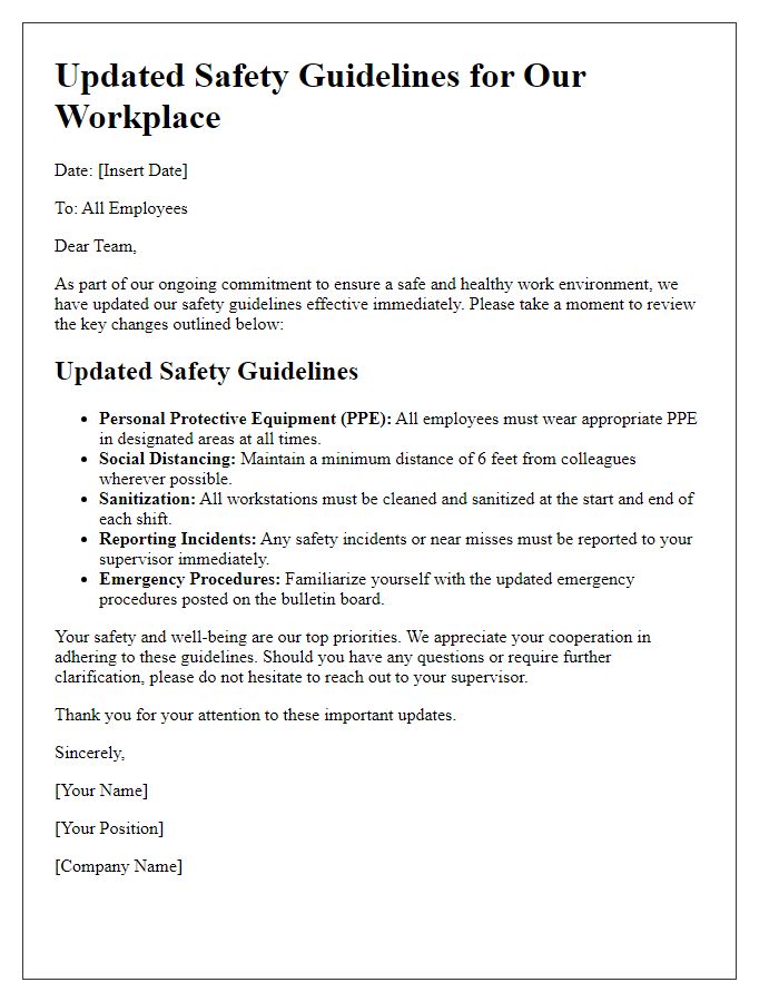 Letter template of updated safety guidelines for workplace