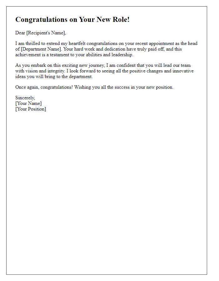 Letter template of congratulations to new department head