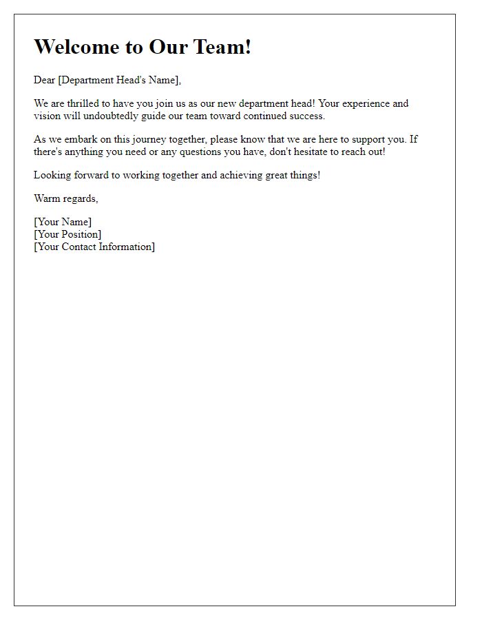 Letter template of friendly greetings to new department head