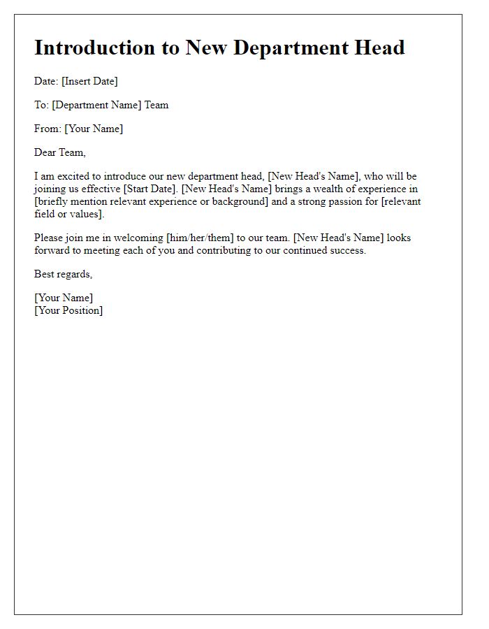 Letter template of introduction to new department head