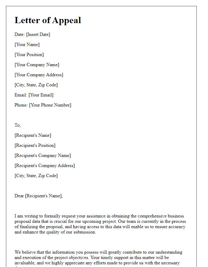 Letter template of appeal for comprehensive business proposal data