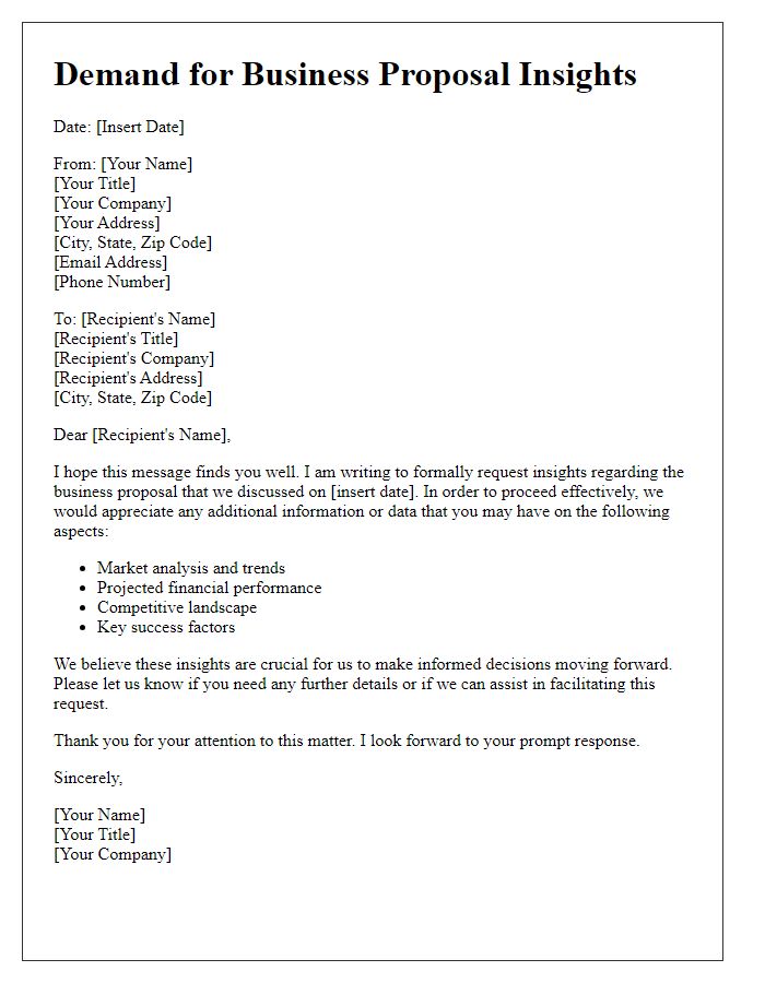 Letter template of demand for business proposal insights