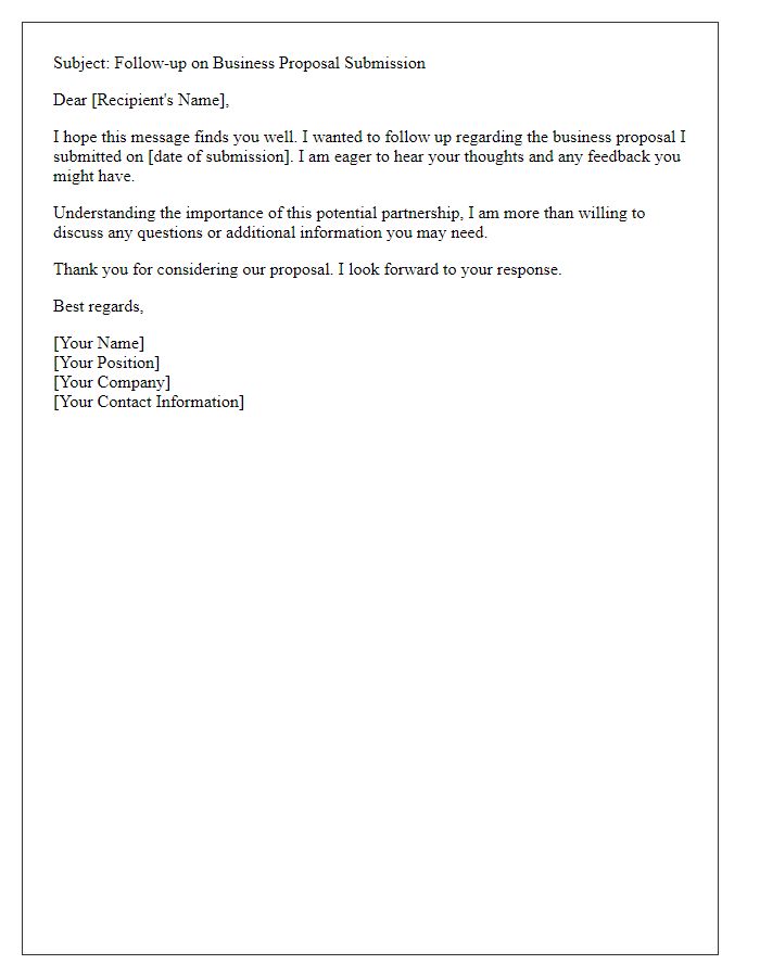 Letter template of follow-up for business proposal documentation