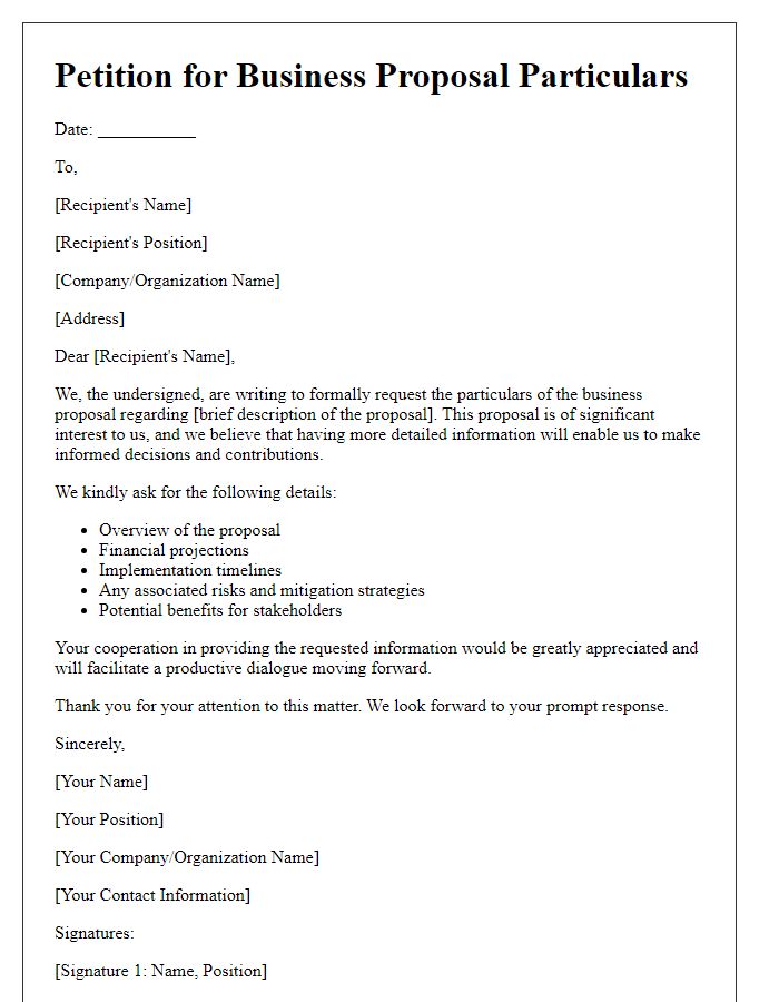 Letter template of petition for business proposal particulars