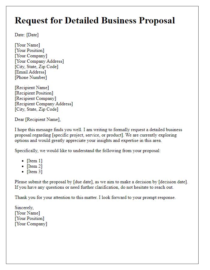 Letter template of request for detailed business proposal