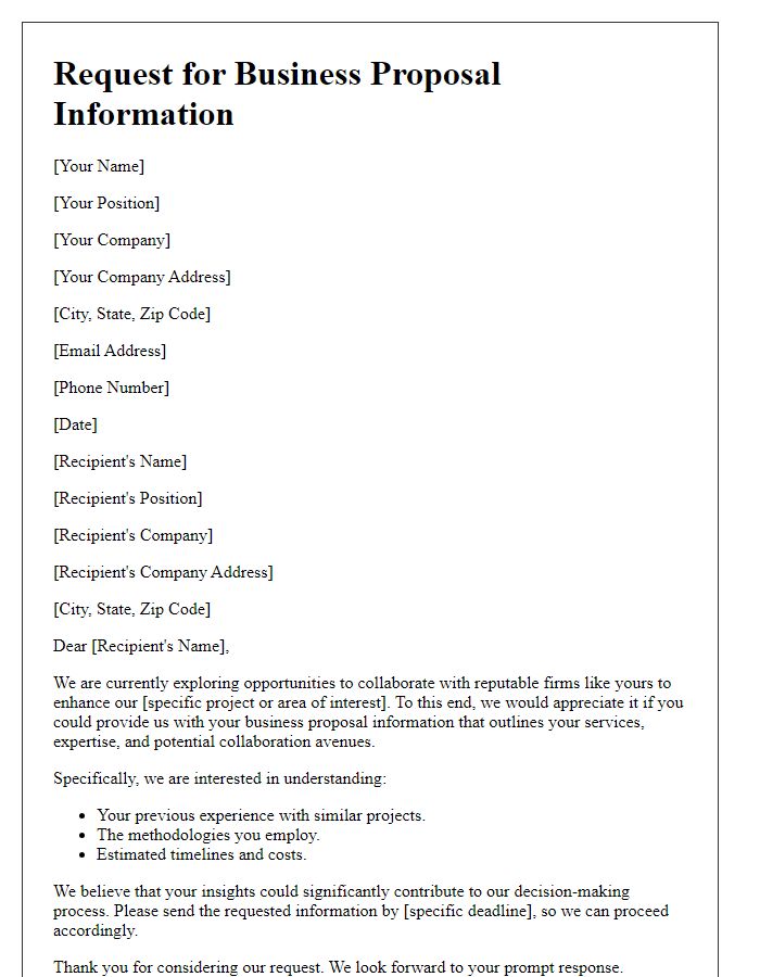 Letter template of solicitation for business proposal information