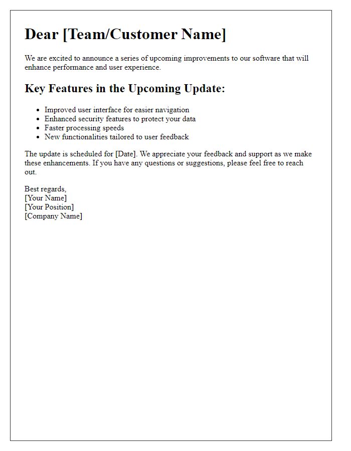 Letter template of message for upcoming software improvements