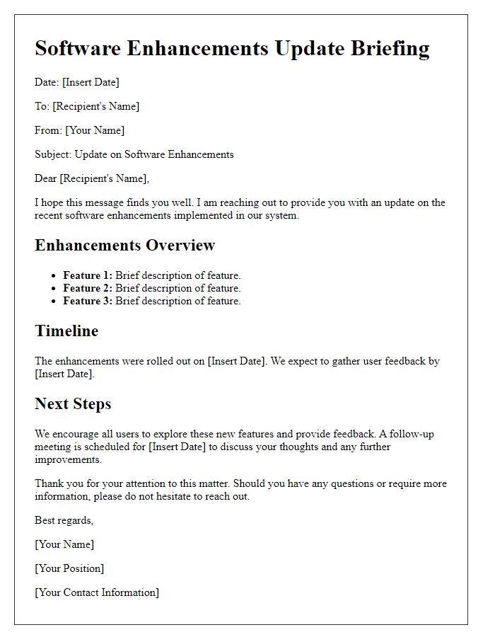 Letter template of update briefing for software enhancements