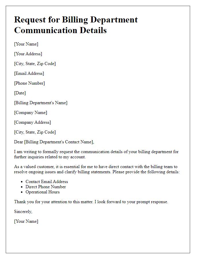 Letter template of demand for communication details of the billing department