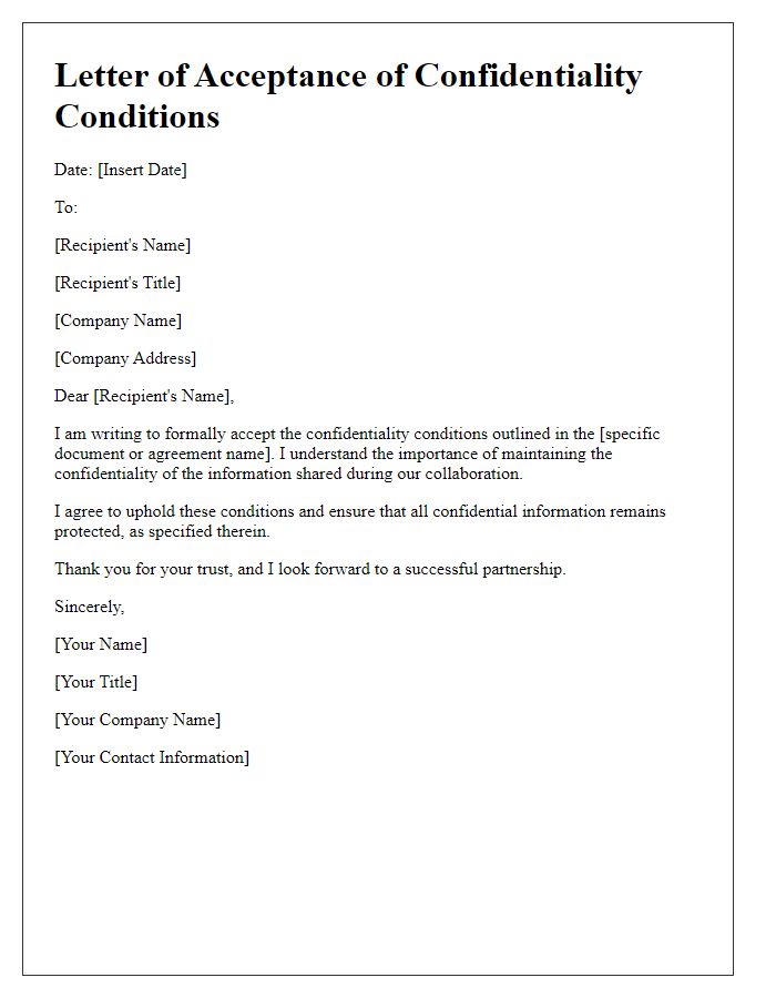 Letter template of Acceptance of Confidentiality Conditions