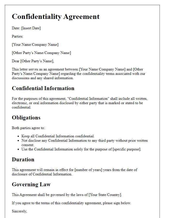 Letter template of Agreement to Confidentiality Terms