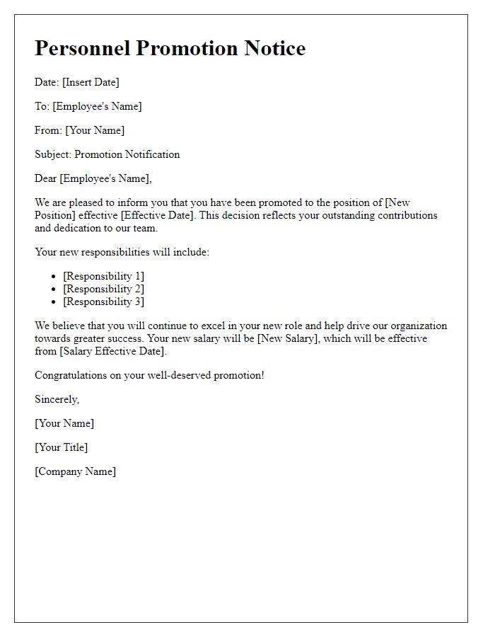 Letter template of personnel promotion notice