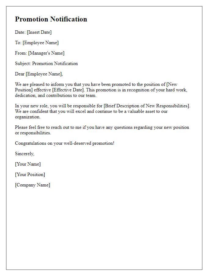 Letter template of staff promotion notification