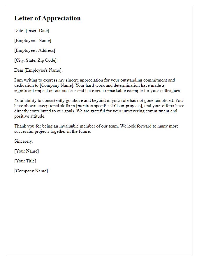 Letter template of appreciating employee commitment to the company