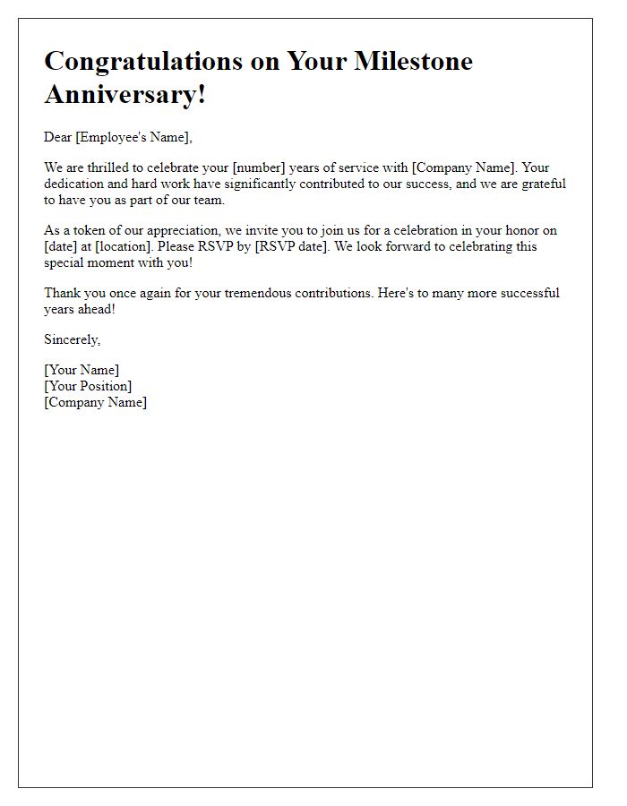 Letter template of celebrating employee milestone tenure