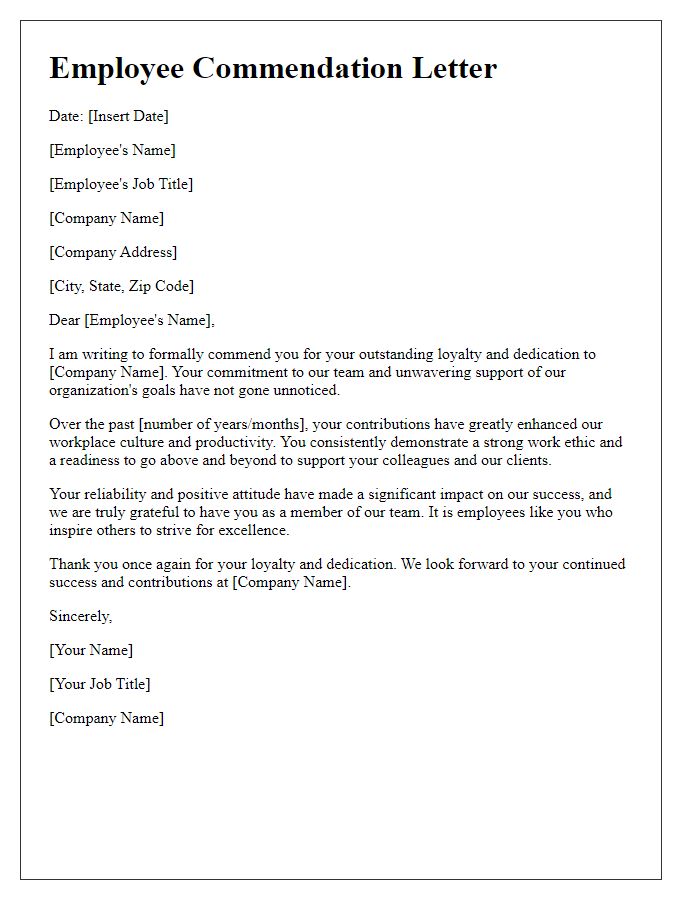 Letter template of commending employee loyalty and dedication