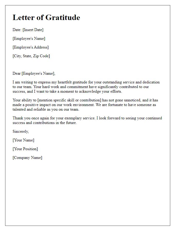 Letter template of expressing gratitude for employee's service