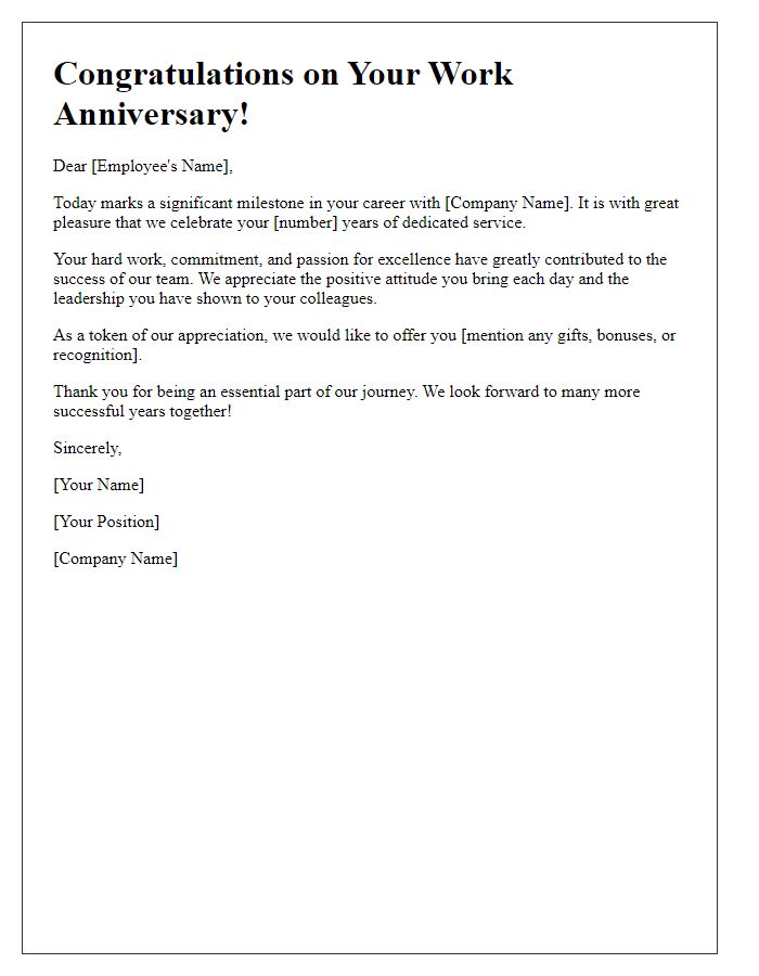 Letter template of honoring employee work anniversary