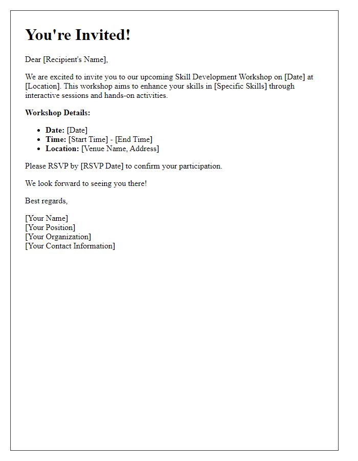 Letter template of skill development workshop invitation.
