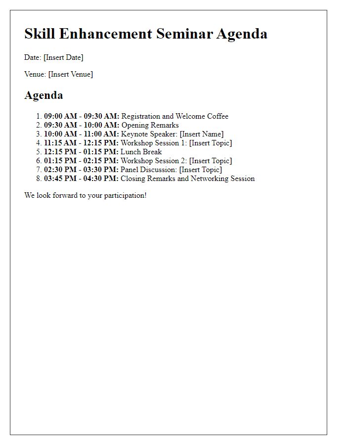 Letter template of skill enhancement seminar agenda.