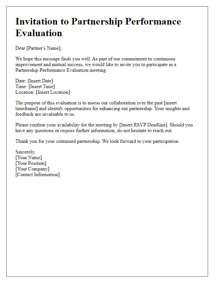 Letter template of partnership performance evaluation invitation