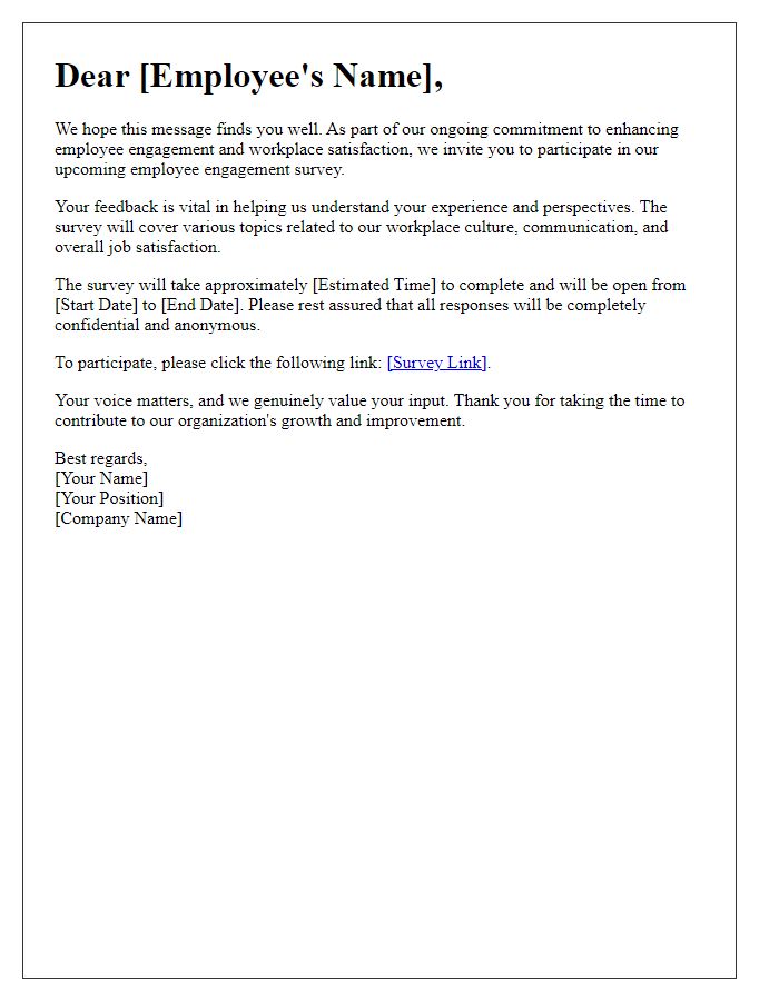 Letter template of survey participation request for employee engagement.