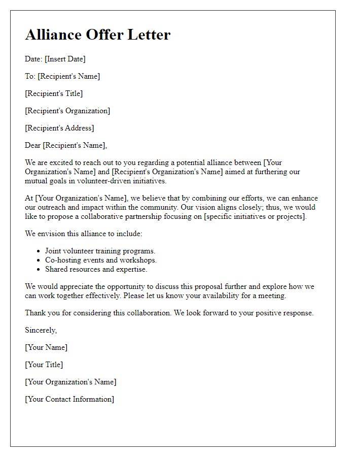 Letter template of alliance offer for volunteer-driven initiatives