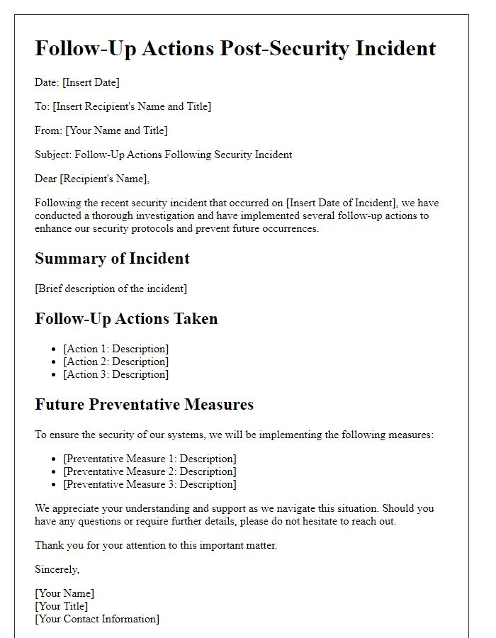 Letter template of Follow-Up Actions Post-Security Incident