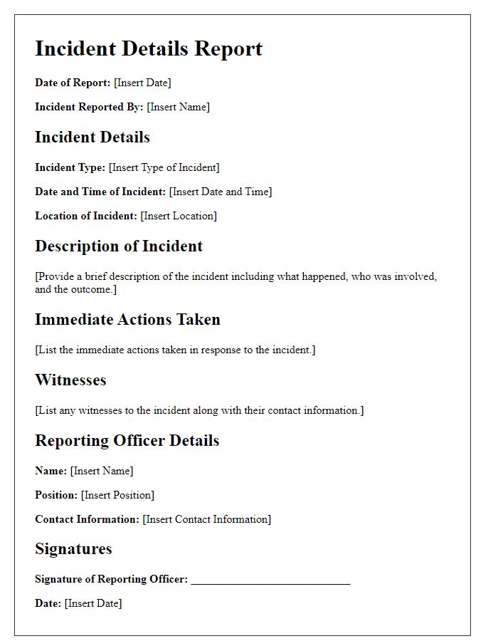 Letter template of Incident Details Report for Security Events