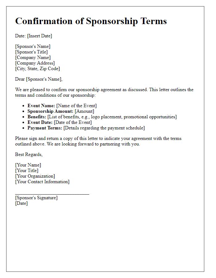 Letter template of confirmation of sponsorship terms