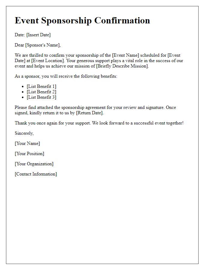 Letter template of event sponsorship confirmation