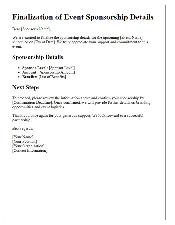 Letter template of finalizing event sponsorship details