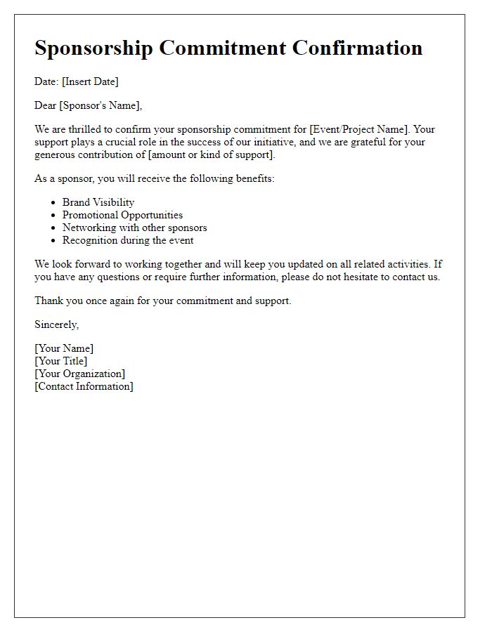 Letter template of sponsorship commitment confirmation