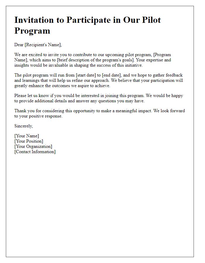 Letter template of invitation to contribute to pilot program