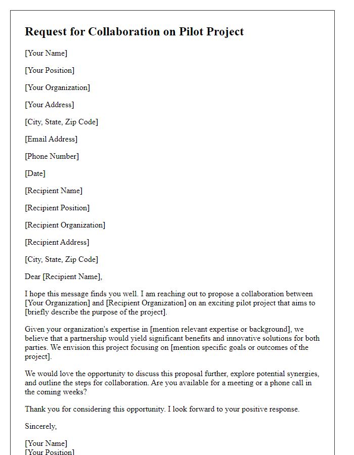 Letter template of request to collaborate in pilot project