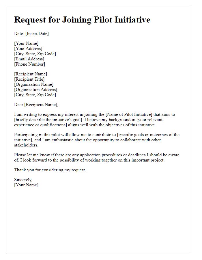 Letter template of request for joining pilot initiative