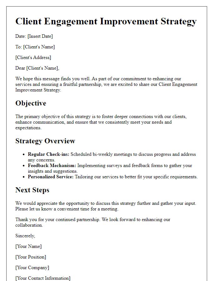 Letter template of Client Engagement Improvement Strategy