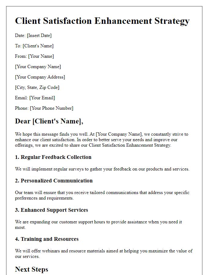 Letter template of Client Satisfaction Enhancement Strategy