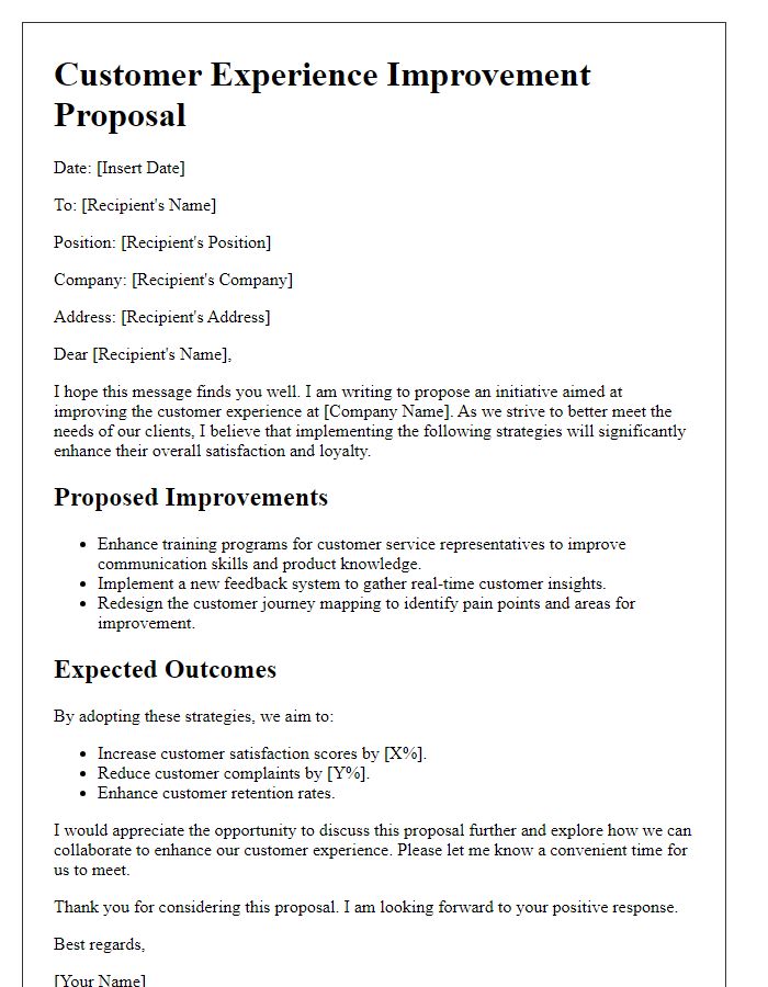 Letter template of Customer Experience Improvement Proposal