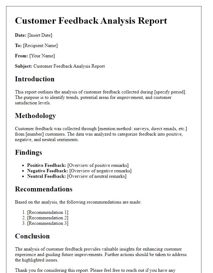 Letter template of Customer Feedback Analysis Report